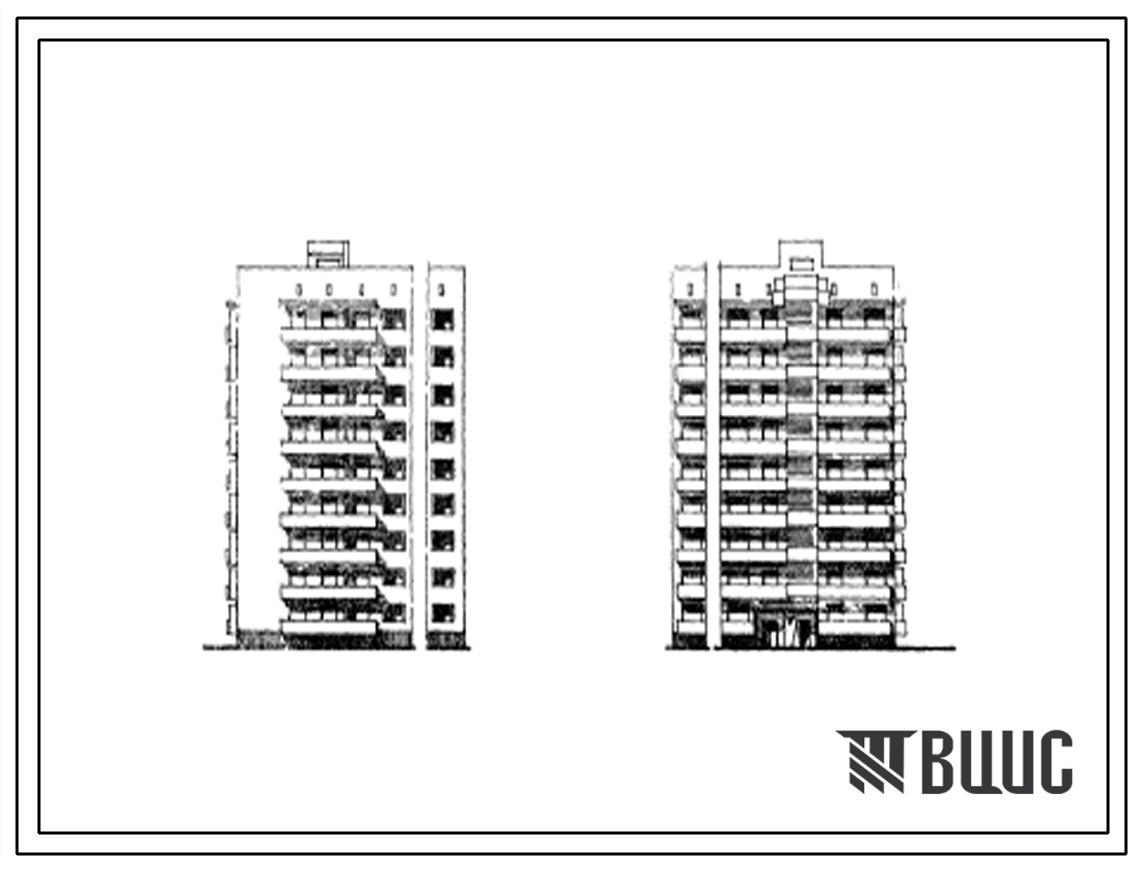Типовой проект 67-031с Девятиэтажная блок-секция торцовая левая на 27 квартир (однокомнатных 1Б-9; двухкомнатных 2Б-10; трехкомнатных 3Б-8). Каркас железобетонный сборно-монолитный. Стены из камней ракушечника. Для строительства в 4 климатическом районе, 