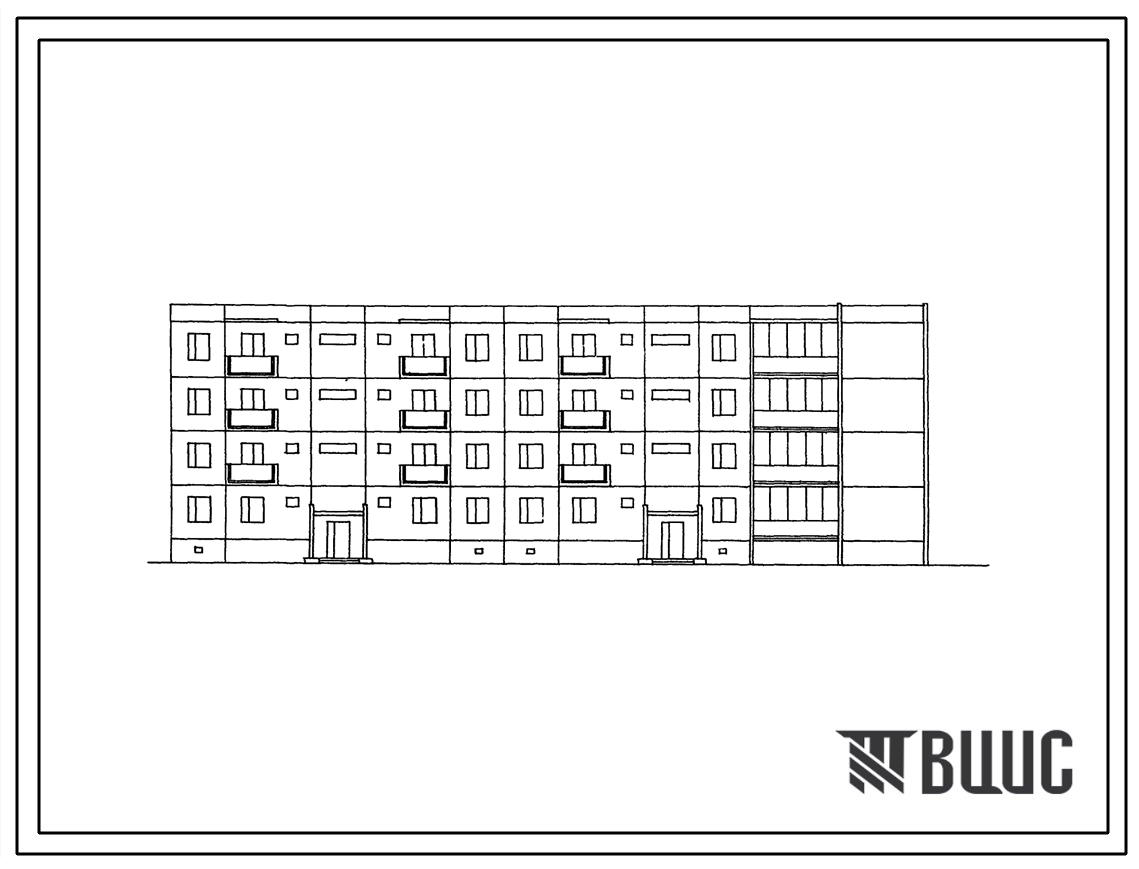 Типовой проект 127-012С/1 Четырехэтажная крупнопанельная торцевая блок-секция на 20 квартир правая (двухкомнатных 2Б-8; трехкомнатных 3Б-8; пятикомнатных 5Б-4).