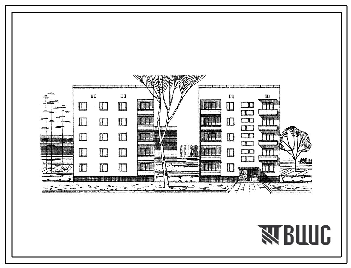Типовой проект 87-030 Блок-секция 5-этажного дома рядовая правая на 10 квартир, для строительства в 3 строительно-климатической зоне на неравномерно сжимаемых грунтах.