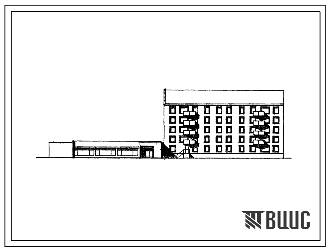 Типовой проект 114-048с.87 Блок-секция 5-этажная 28-квартирная торцовая со встроенно-пристроенным магазином "Товары для дома" торговой площадью 400 м2