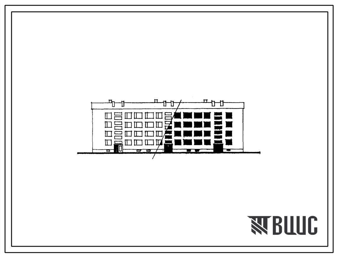 Типовой проект 1Э-318-35 Четырехэтажный трехсекционный жилой дом на 36 квартир со стенами из кирпича (однокомнатных  4, двухкомнатных  28, трехкомнатных  4).