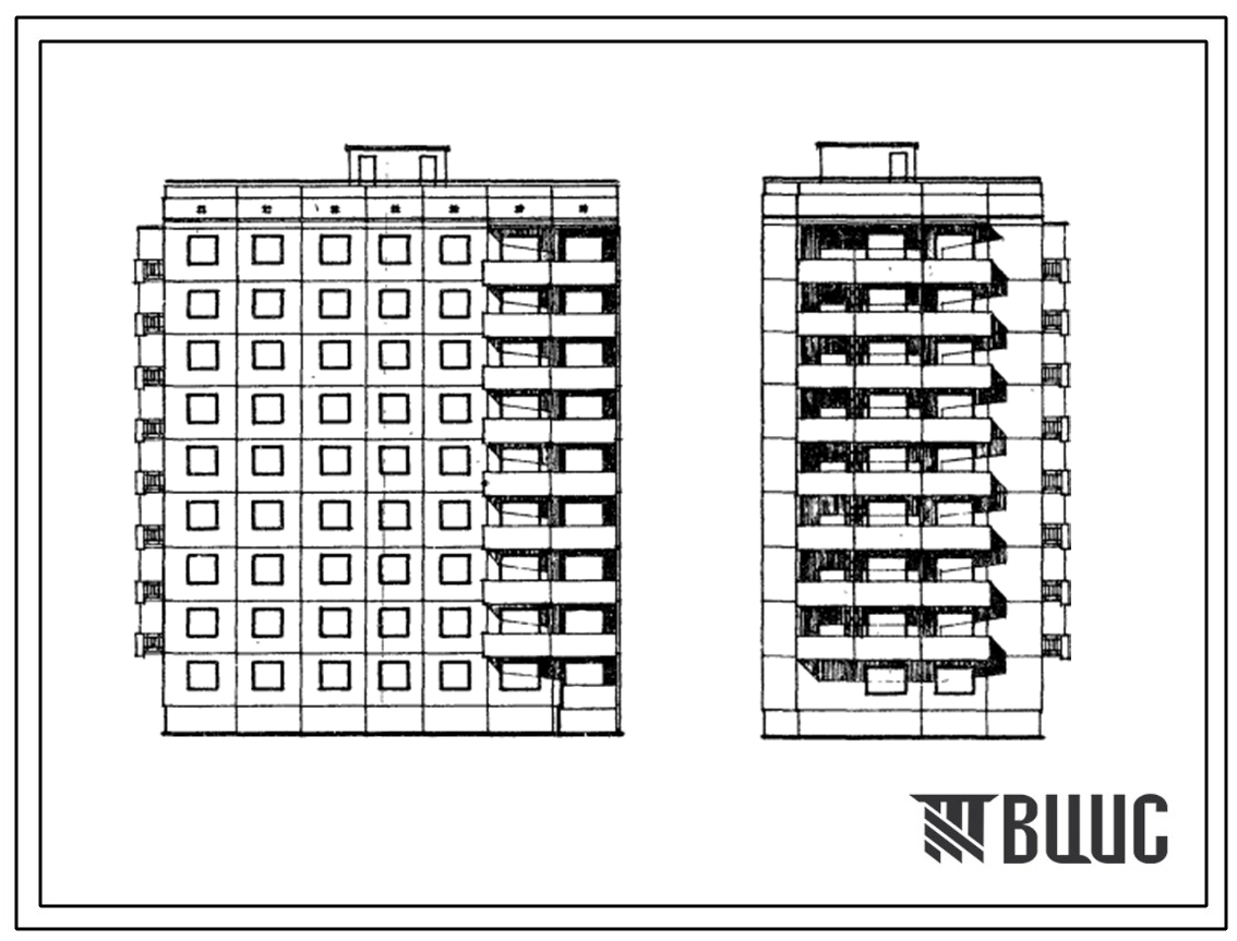 Типовой проект 94-026/1 Девятиэтажная крупнопанельная торцовая блок-секция на 36 квартир, левая (Т.2Б-2Б-2Б-3Б)
