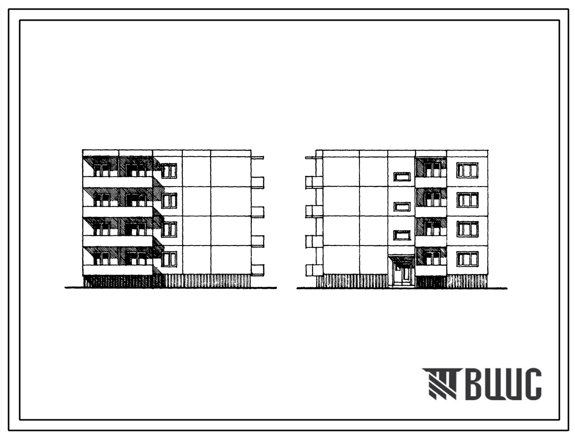 Типовой проект 121-040/1 Четырехэтажная блок-секция торцевая правая на 12 квартир (однокомнатных 1Б-4, двухкомнатных 2Б-4, трехкомнатных 3А-4). Для строительства в 1В климатическом подрайоне, 2 и 3 климатических районах