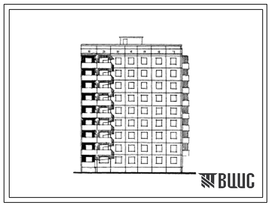 Типовой проект 94-084/1 Девятиэтажная блок-секция торцевая правая на 36 квартир (двухкомнатных 2Б-27, трехкомнатных 3Б-9). Для строительства во 2 климатическом районе (Волынской и Харьковской областях) Украинской ССР