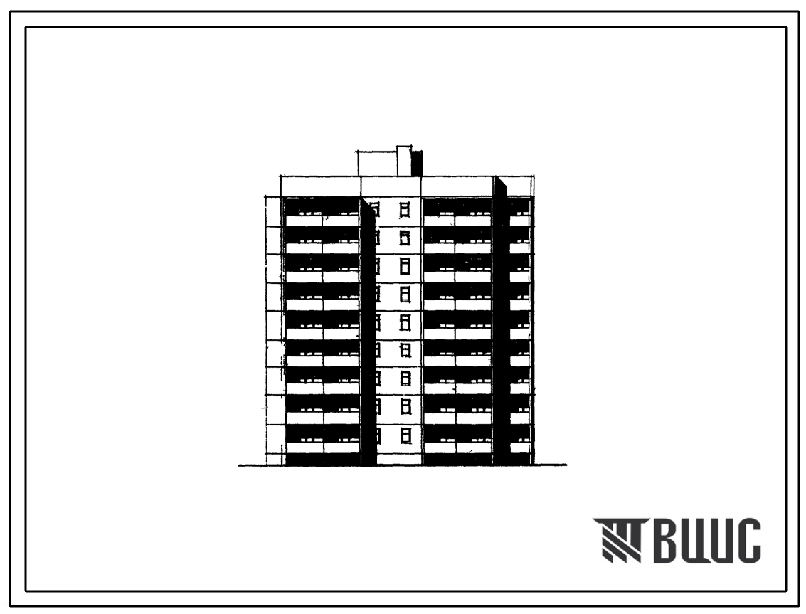 Фасады Типовой проект 96-054.83 Блок-секция угловая 9-этажная 36-квартирная 1Б-2Б-2Б-3Б (левая)
