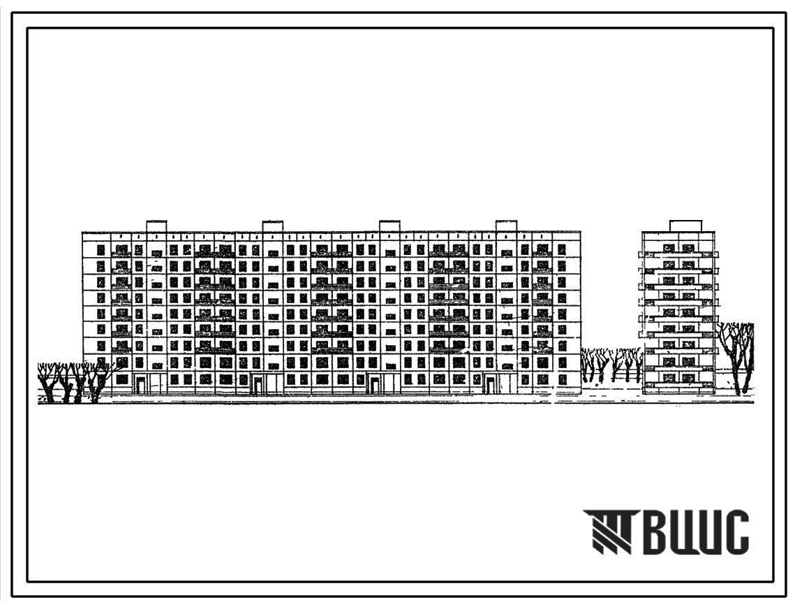 Типовой проект 1-515-04/9МА  Девятиэтажный четырехсекционный крупнопанельный жилой дом на 144 квартиры, с лоджиями в торцах здания.