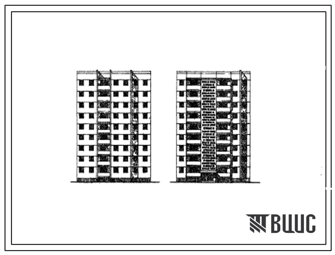 Типовой проект 97-025 Девятиэтажная крупнопанельная блок-секция торцевая рядовая левая на 27 квартир (двухкомнатных 2Б-9, трехкомнатных 3Б-9, четырехкомнатных 4Б-9). Стены из однослойных ячеистобетонных панелей