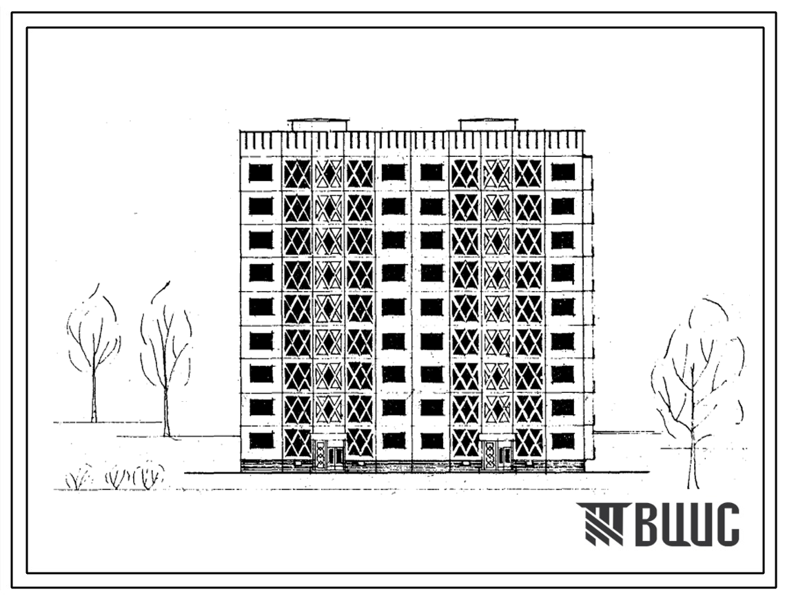 Типовой проект 69-023с Девятиэтажная блок-секция торцевая левая на 53 квартиры (однокомнатных 1Б-9; двухкомнатных 2А-8, 2Б-25; трехкомнатных 3Б-11). Для строительства в районах сейсмичностью 9 баллов