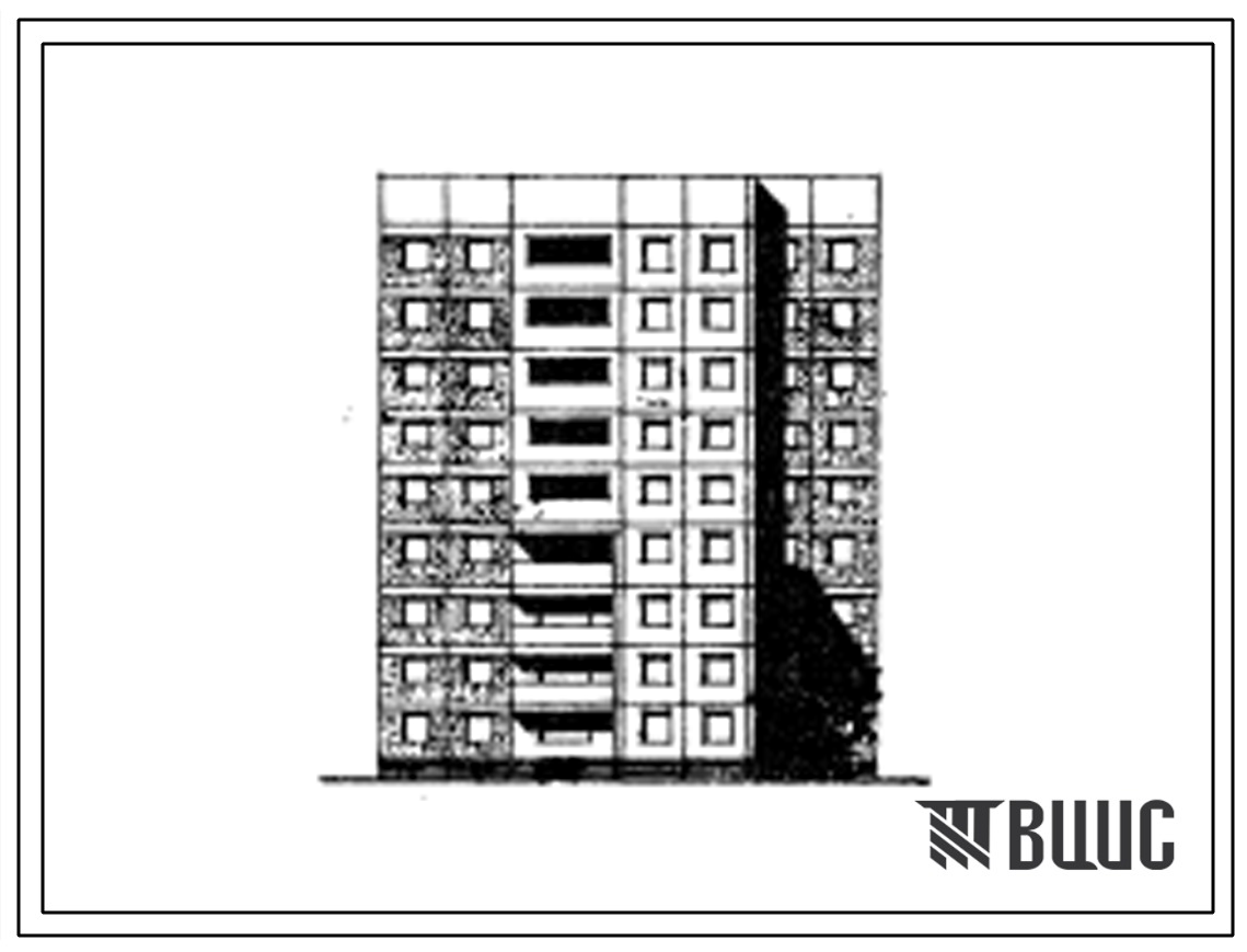 Типовой проект 97-084/1.2 Девятиэтажная блок-секция рядовая правая на 27 квартир (двухкомнатных 2Б-9, трехкомнатных 3Б-9, четырехкомнатных 4Б-9). Для строительства в 1В климатическом подрайоне