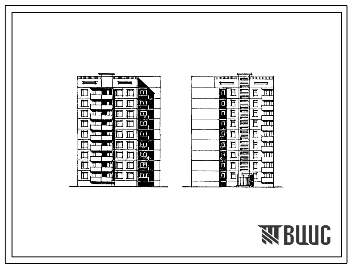 Типовой проект 135-0239с.85 Девятиэтажная блок-секция с торцевым окончанием (правая) на 18 квартир