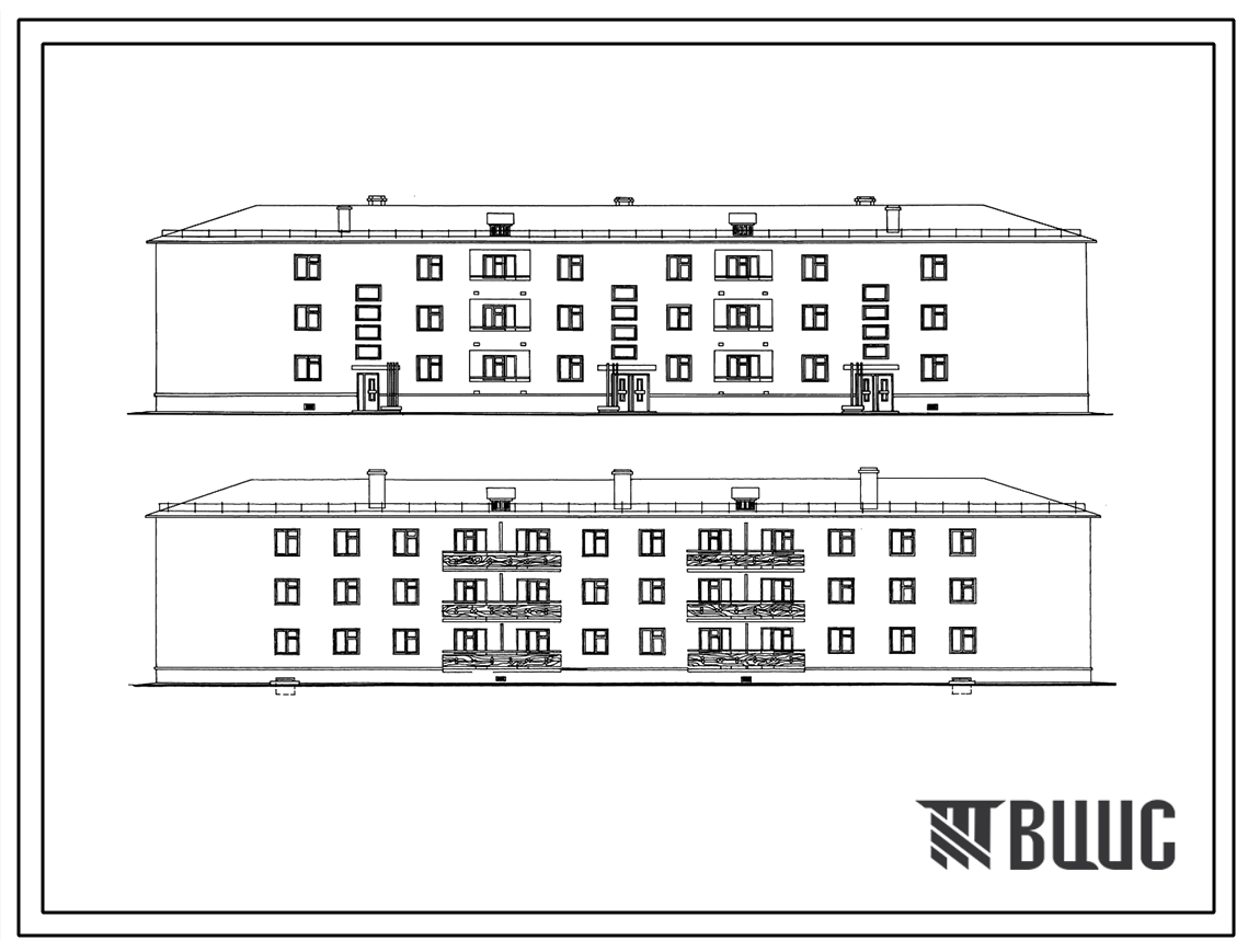 Типовой проект 114-24-45/1.2 Трехэтажный трехсекционный дом на 24 квартиры