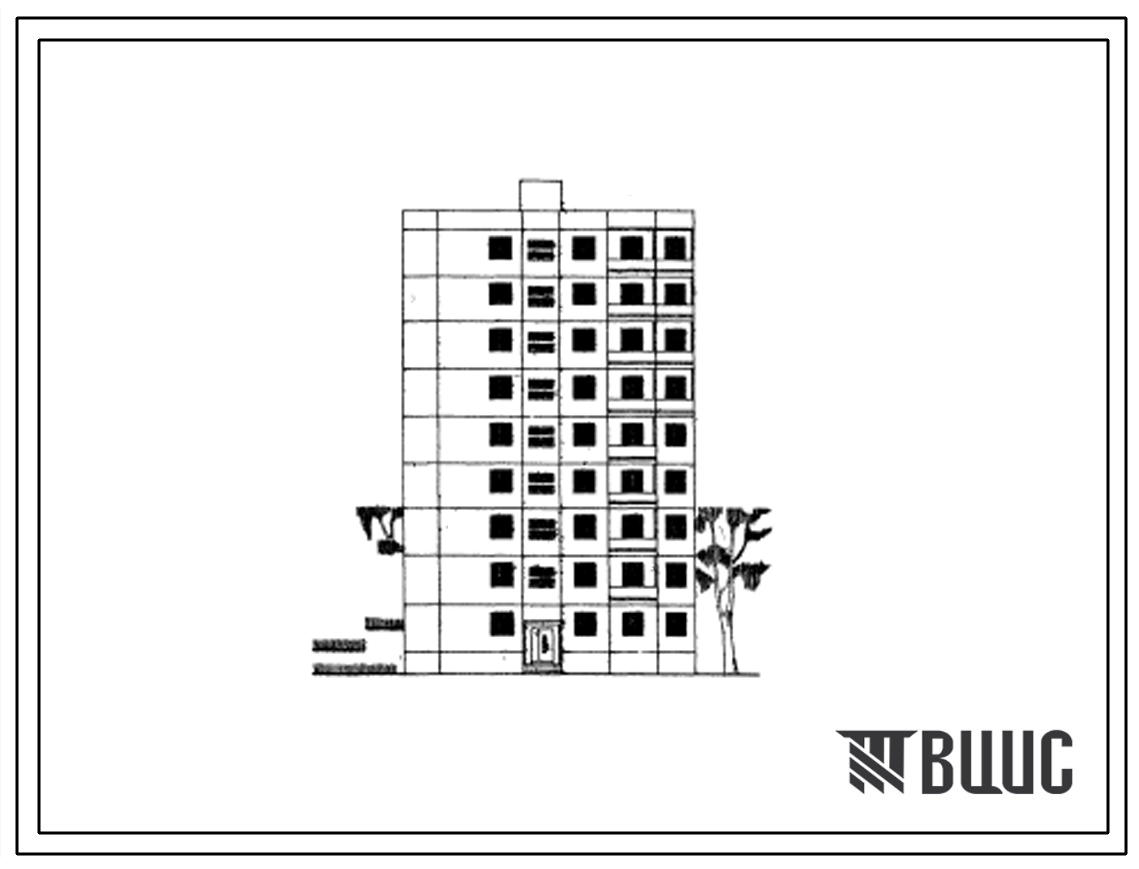 Типовой проект 1-464АС-081 Девятиэтажная торцевая блок-секция левая на 27 квартир (однокомнатных 1Б-18, пятикомнатных 5Б-9). Для строительства в 4 климатическом районе Грузинской ССР сейсмичностью 7 баллов