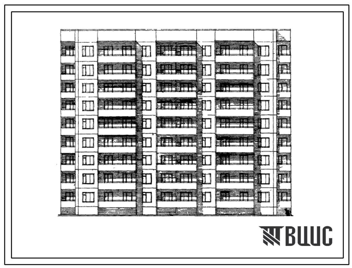 Типовой проект 93-030/1.2 Блок-секция девятиэтажная 71-квартирная рядовая с торцевыми окончаниями 1Б.1Б.1Б.1Б.2Б.2Б.3Б.3Б.