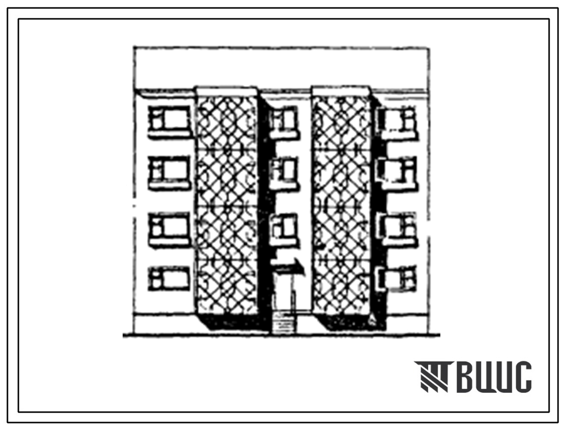 Типовой проект 175-024сп.13.87 Блок-секция 4-этажная 8-квартирная 3-4 рядовая с торцевыми окончаниями. Для строительства в Киргизской ССР.