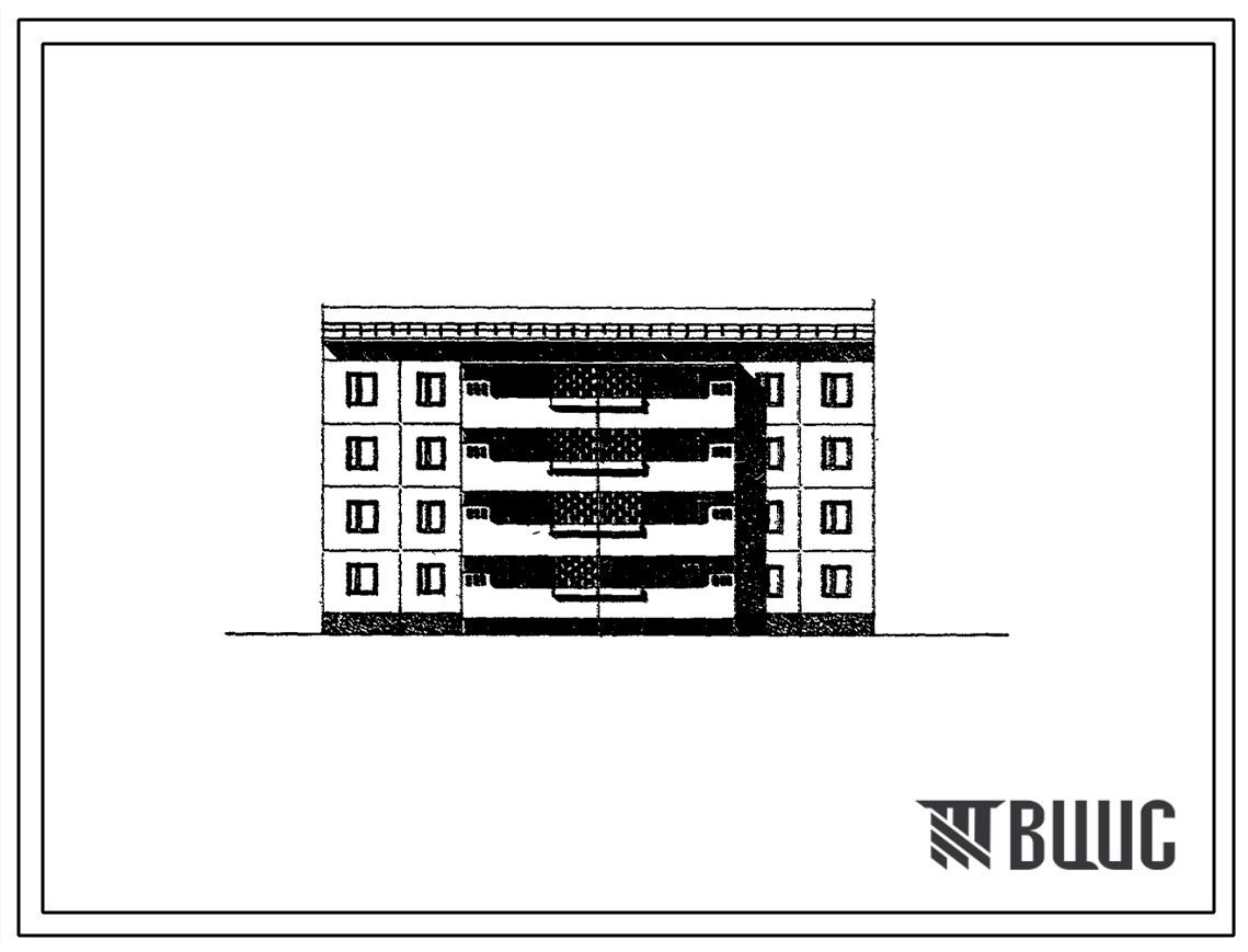 Типовой проект 76-077сп/1.2 Блок-секция четырехэтажная 16-квартирная рядовая 3Б.2Б.-2Б.3Б. с террасами с двух сторон (с шагами поперечных стен 3,0 и 3,6 м).