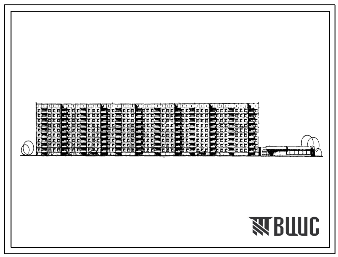 Типовой проект 111-97-36 Девятиэтажный шестисекционный 213 квартирный жилой дом со встроенно-пристроенными предприятиями обслуживания.