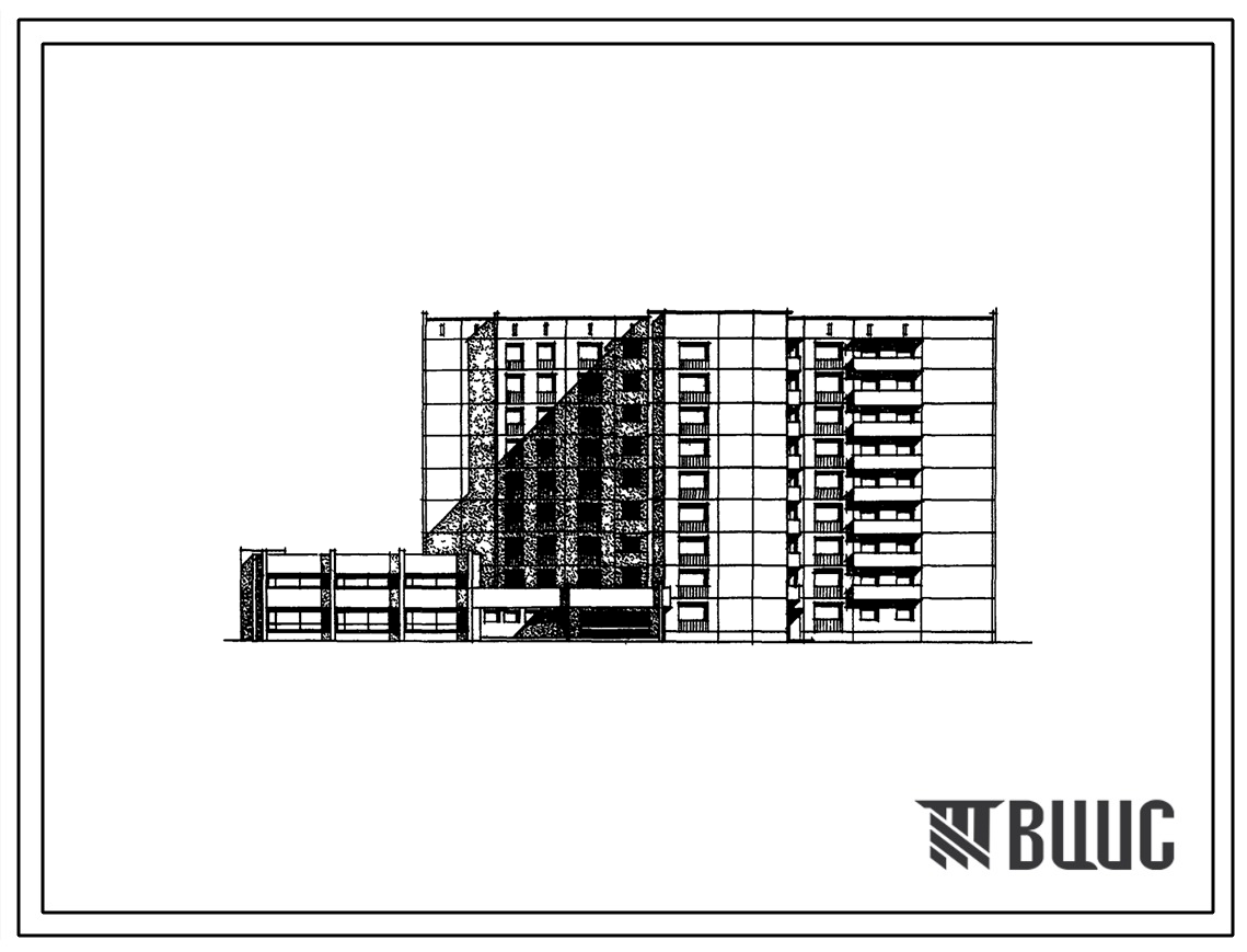 Типовой проект 161-97-87/1 Девятиэтажное общежитие на 585 мест для рабочих и служащих (с жилыми ячейками на 3, 4, 8, 10, 11 и 12 человек). Для строительства в 1В климатическом подрайоне