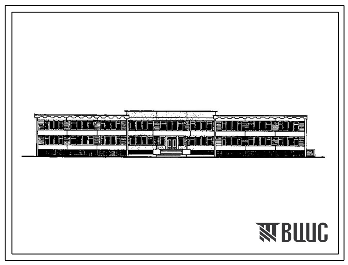 Типовой проект 221-1-435.85 Неполная средняя школа на 9 классов (216 учащихся). Здание двухэтажное. Стены из легкобетонных панелей.