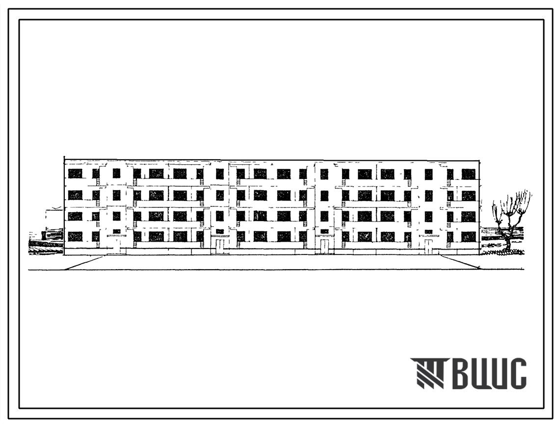 Типовой проект 1Уз-500УСП-8 Четырехэтажный четырехсекционный 32-квартирный дом с 3-4-комнатными квартирами из изделий Ташкентского домостроительного комбината.