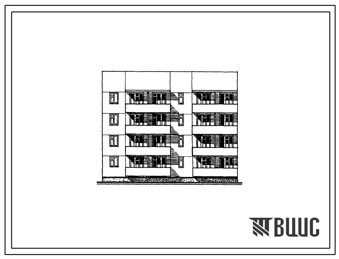 Фасады Типовой проект 26-0110.13.87 Блок-секция 4-этажная 12-квартирная рядовая с торцовыми окончаниями 1-2-2 (левая) /для строительства в УССР/