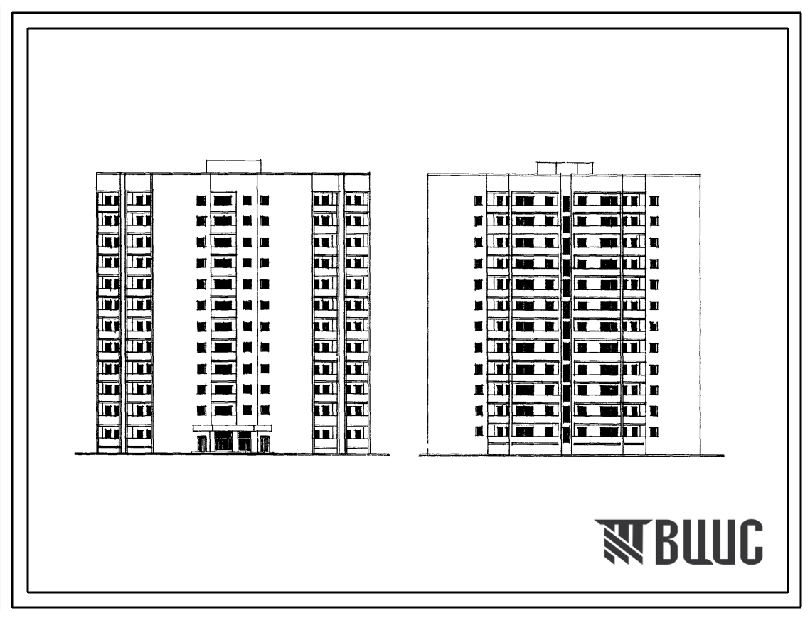 Типовой проект 124-124-4 12-этажный 1-секционный дом на 96 квартир (трилистник) 1Б.2Б (однокомнатных-26, двухкомнатных-70) для строительства во 2В климатическом подрайоне.