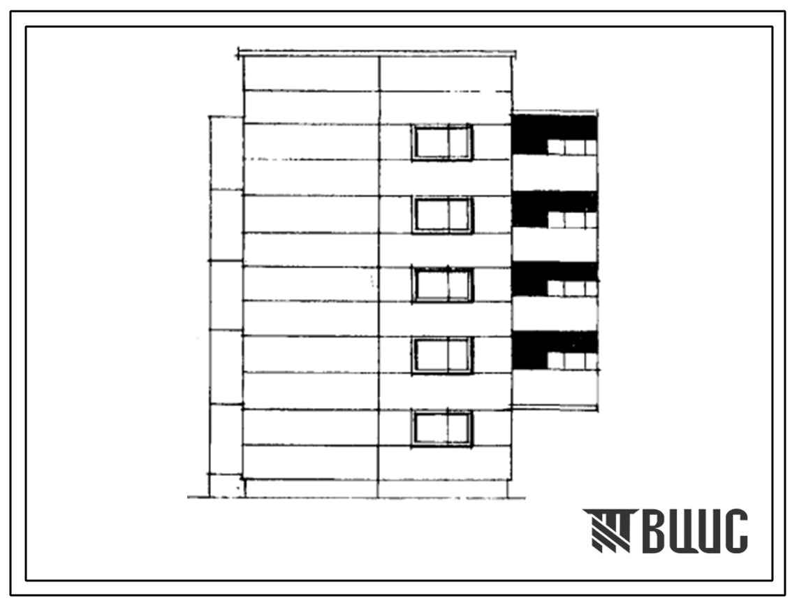 Типовой проект 104-044/1 Пятиэтажная блок-секция рядовая с левым торцевым окончанием на 14 квартир (двухкомнатных 2Б-8, трехкомнатных 3А-5, 3Б-1). Для строительства во 2Б и 2В климатических подрайонах Латвийской ССР