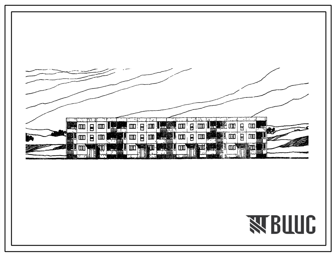 Типовой проект 111-99-26 Трехэтажный четырехсекционный крупнопанельный жилой дом на 33 квартиры (однокомнатных 1А-3, однокомнатных 1Б-6, двухкомнатных 2Б-15, трехкомнатных 3Б-6, четырехкомнатных 4Б-3). Для строительства в 1В климатическом подрайоне, 2 и 3