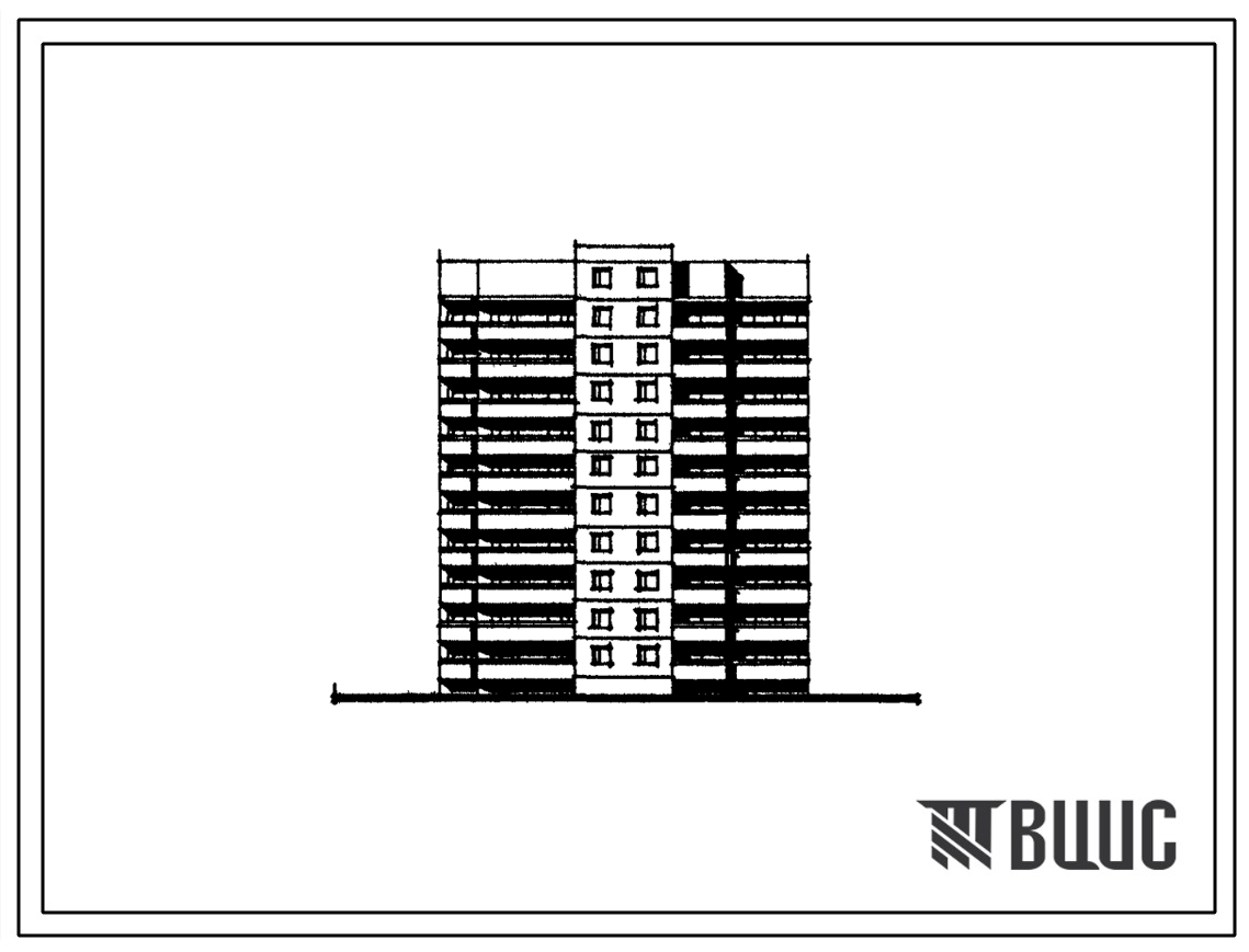 Фасады Типовой проект 138-050c.13.89 Блок-секция 10-этажная 40-квартирная торцевая правая 4-1-2-3 (для Кабардино-Балкарской АССР)