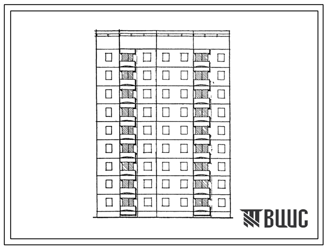 Типовой проект 129-056с.13.86 Блок-секция 9-этажная 27-квартирная лучевая прямая правая 1Б-2Б-3Б (для Армянской ССР)