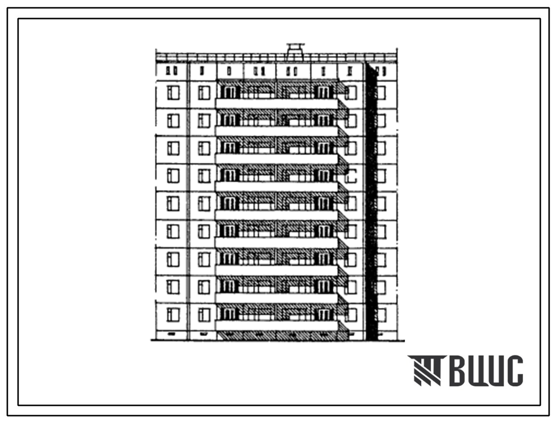 Типовой проект 105-0120с.13.87 Блок-секция 9-этажная 36-квартирная рядовая с торцовыми окончаниями 3Б.2Б.2Б.3Б для Киргизской ССР