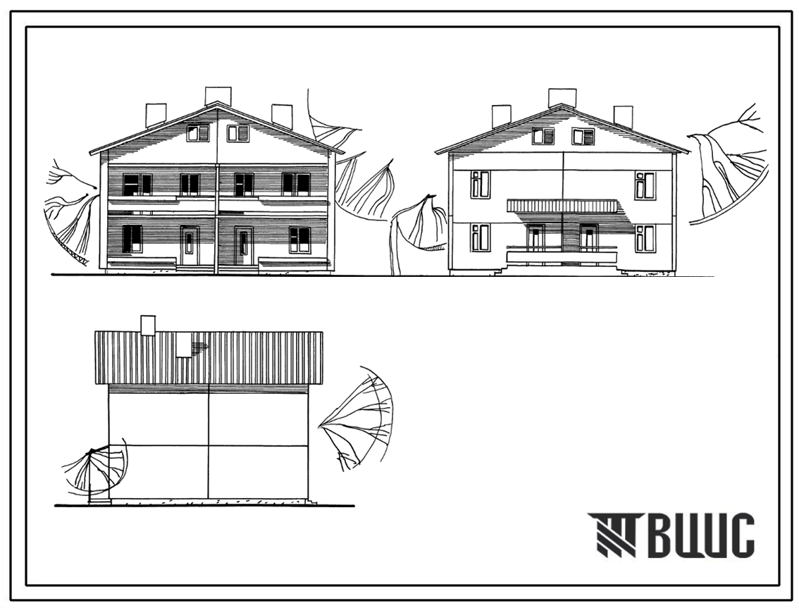 Типовой проект 141-26-71.83 Двухквартирный жилой дом для усадебной застройки с четырехкомнатными квартирами в двух уровнях (блокированный) с укрупненными элементами