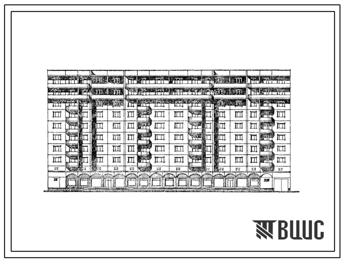 Типовой проект 97-0321.13.88 Десятиэтажный блок рядовой шумозащищенный на 64 квартиры со встроено-пристроенным промтоварным магазином. Для Перми
