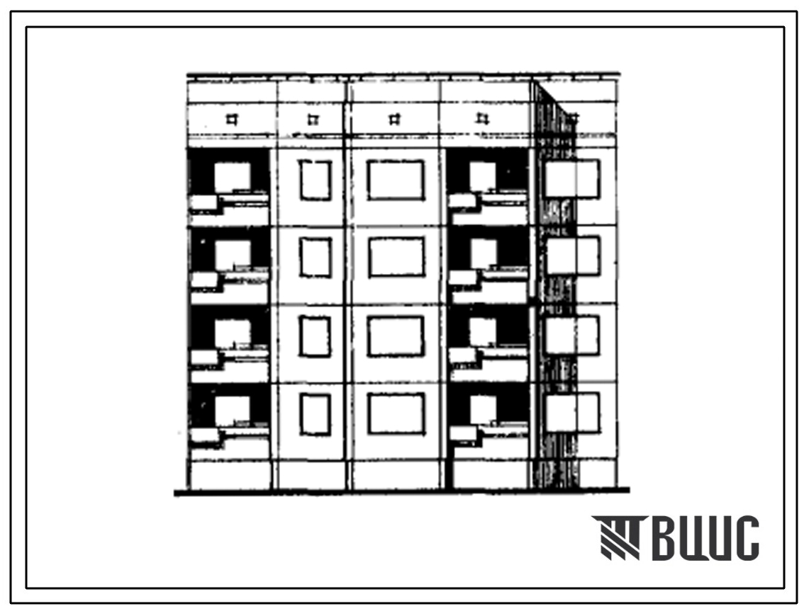 Типовой проект 94-068/1 Блок-секция 4-этажная 12-квартирная рядовая правая с торцевыми окончаниями 1Б-2Б-3Б