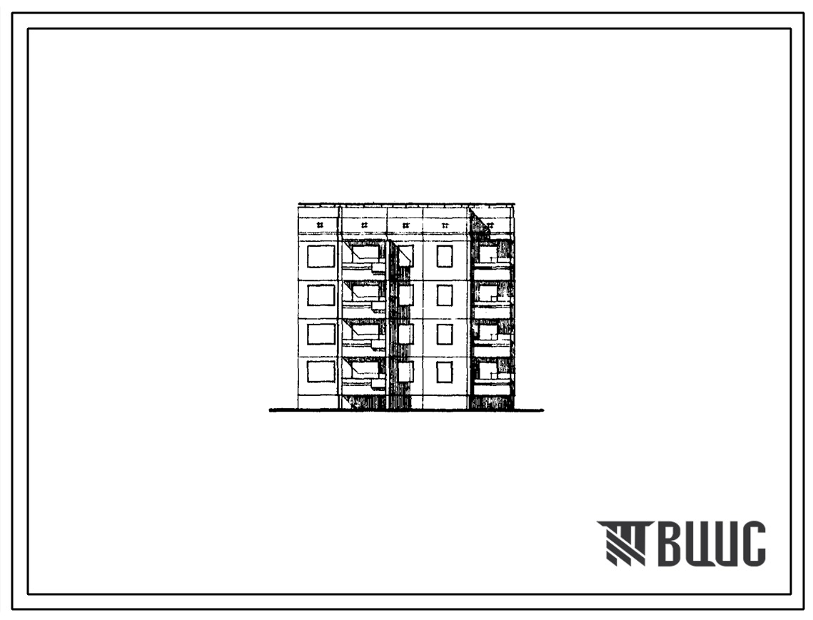 Типовой проект 94-067/1 Блок-секция четырехэтажная 16-квартирная торцовая правая (однокомнатных 1Б — 12, двухкомнатных 2Б — 4). Для строительства во II и III климатических районах Украинской ССР.