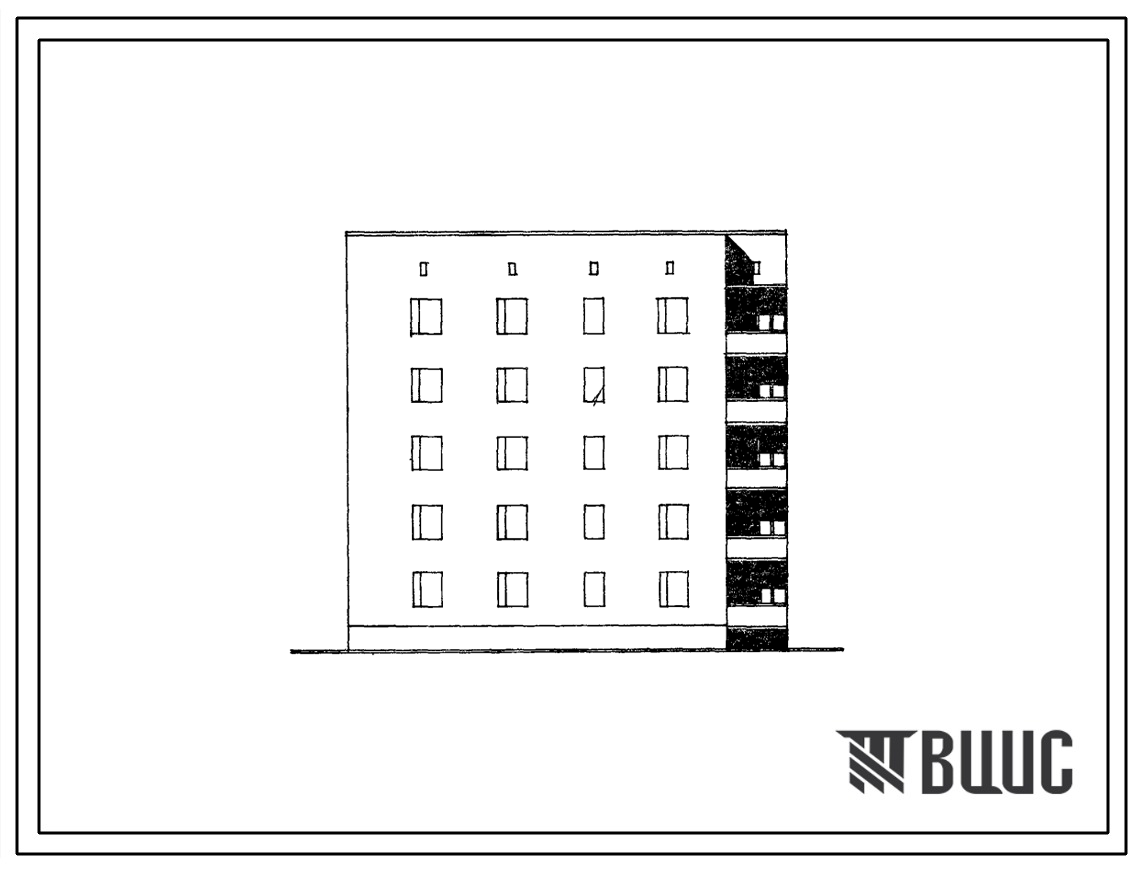 Типовой проект 87-049/1.2 Пятиэтажная торцовая левая блок-секция на 15 квартир Т-1Б-2Б-3А