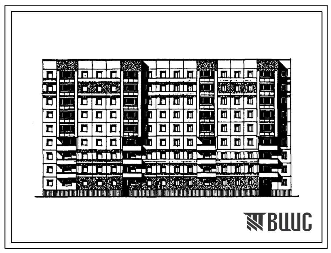 Типовой проект 97-0225.86 Девятиэтажная блок-секция поворотная на 72 квартиры
