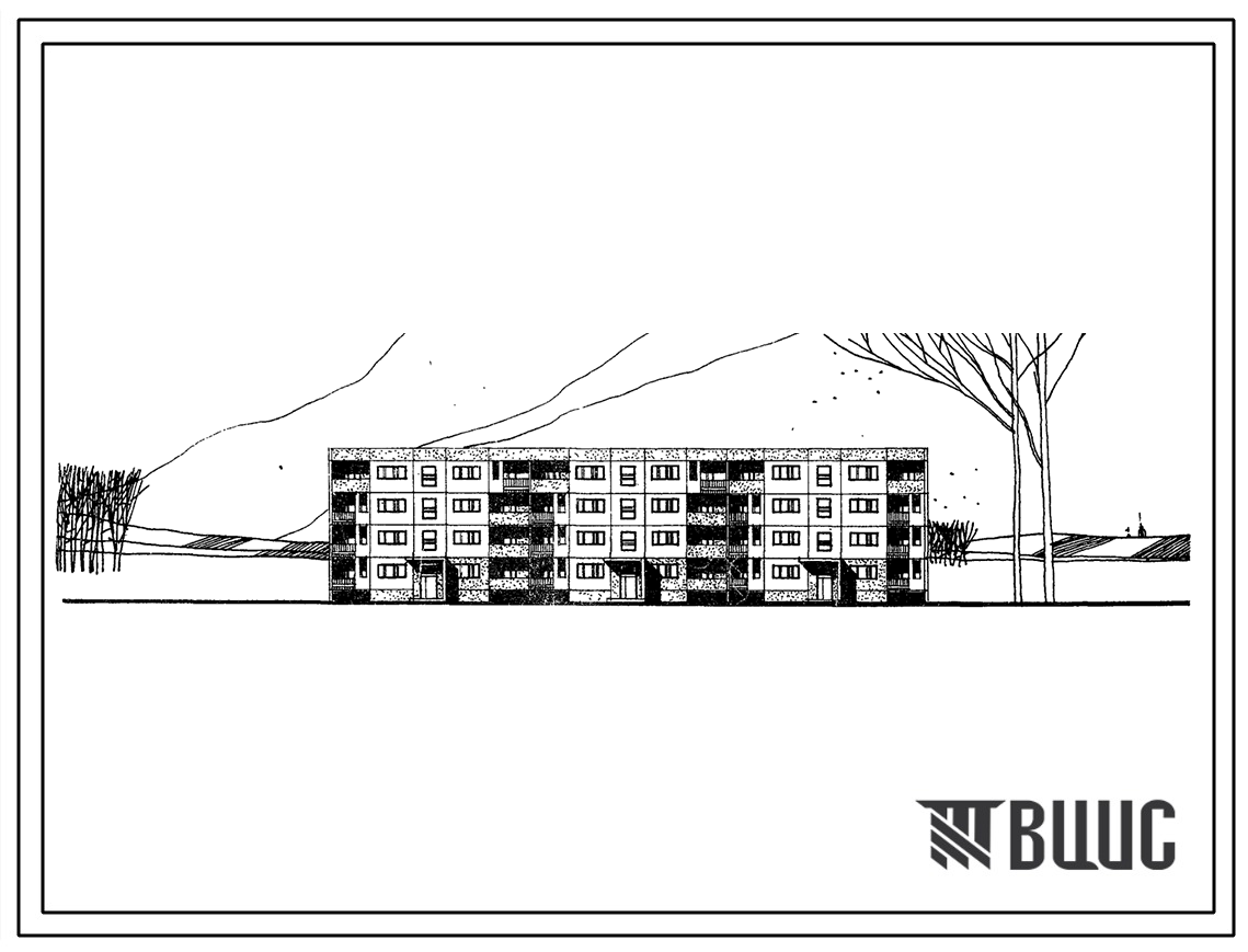 Типовой проект 111-99-25 Четырехэтажный трехсекционный крупнопанельный жилой дом на 32 квартиры (однокомнатных 1Б-8, двухкомнатных 2Б-16, трехкомнатных 3Б-4, четырехкомнатных 4Б-4). Для строительства в 1В климатическом подрайоне, 2 и 3 климатических район