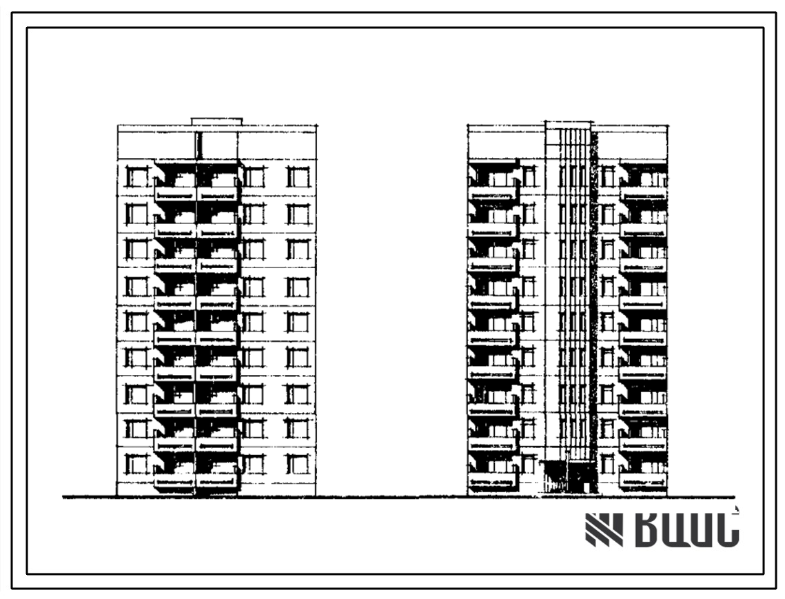 Типовой проект 135-0122с/1 Девятиэтажная 18-квартирная рядовая блок-секция правая (двухкомнатных 2Б — 9, трехкомнатных 3А — 9). Для строительства в IV климатическом районе сейсмичностью 7 и 8 баллов.