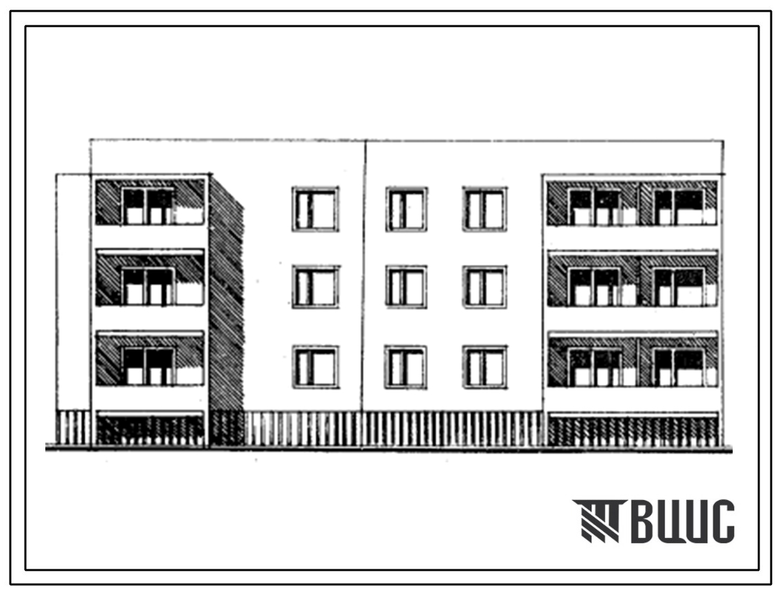 Типовой проект 85-029/1 3-этажная 12-квартирная блок-секция торцовая 3Б-2Б-2Б-2Б (левая)