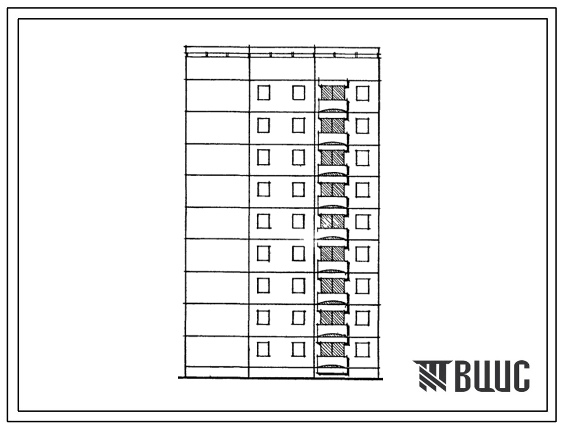 Типовой проект 129-052с.13.86 Блок-секция 9-этажная 18-квартирная торцовая обратная правая 3Б-3Б (для Армянской ССР)