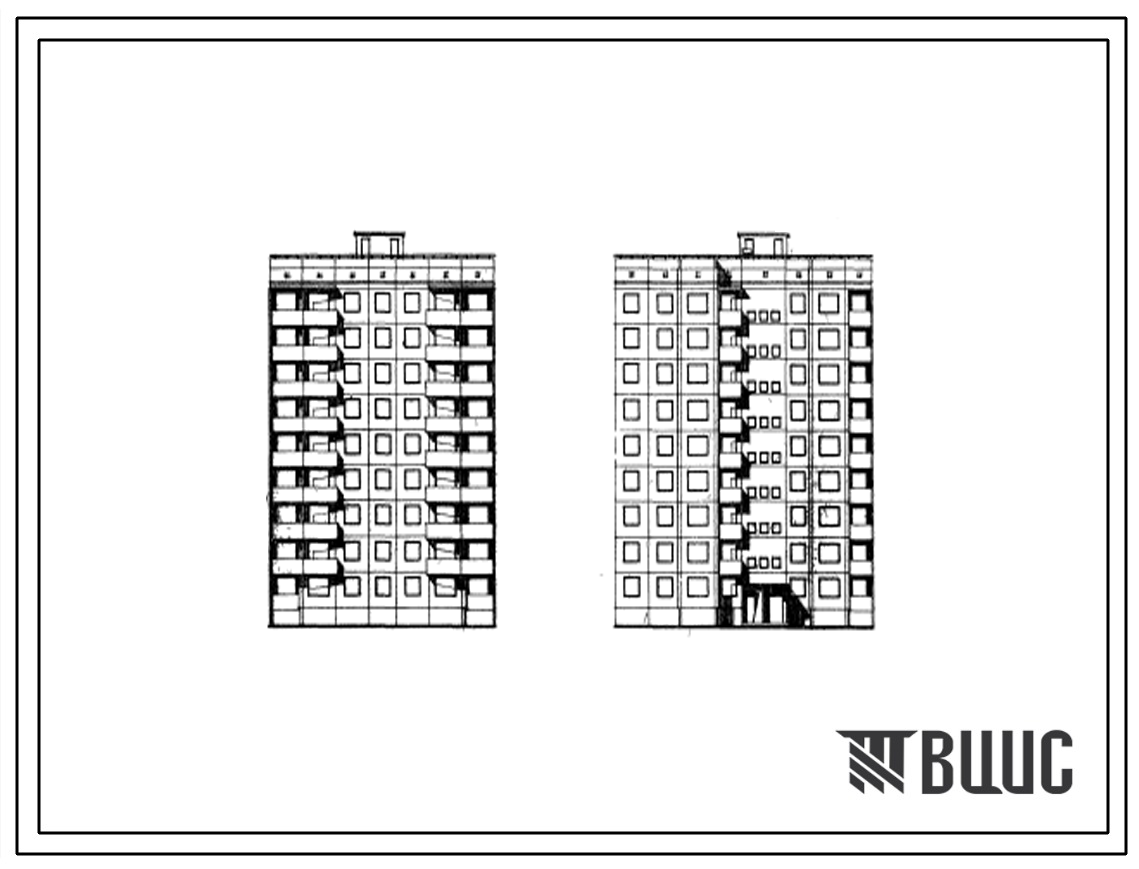 Типовой проект 94-051 Девятиэтажная крупнопанельная поворотная обратная блок-секция левая на 36 квартир (однокомнатных 1Б-9, двухкомнатных 2Б-9, трехкомнатных 3А-3, четырехкомнатных 4Б-9)
