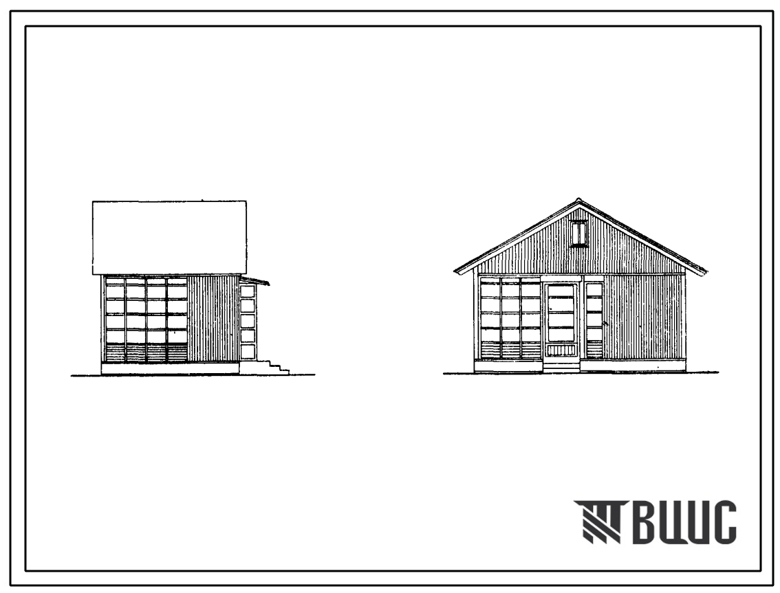 Фасады Типовой проект 330-8 Летние садовые домики деревянные, с двухскатной крышей, щитовой конструкции. Типы 1, 2