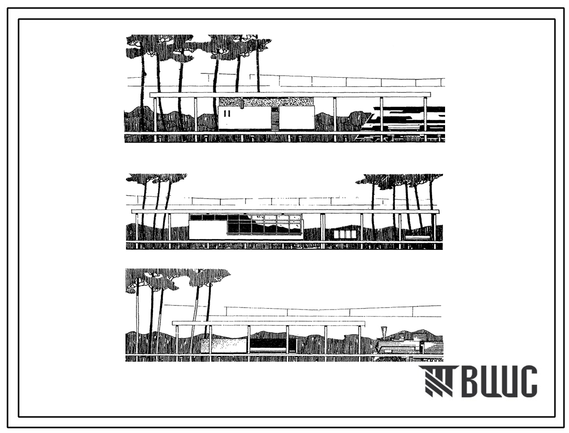 Типовой проект 501-204 Пригородные пассажирские павильоны с навесами при ширине платформ 8, 9, 10 и 10,5 м