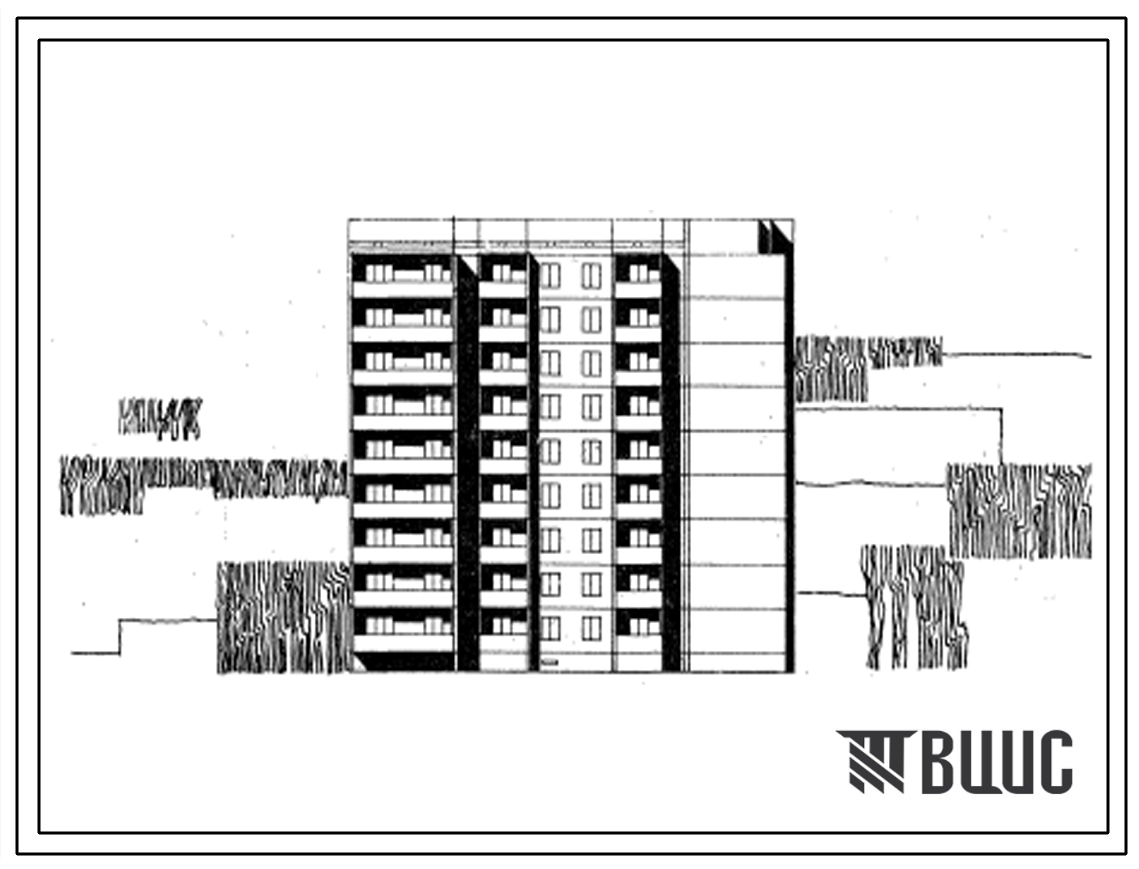 Типовой проект 96-035/75/1 Девятиэтажная поворотная блок-секция П-1А.1А-1Б.2Б.2Б.3Б на 54 квартиры.