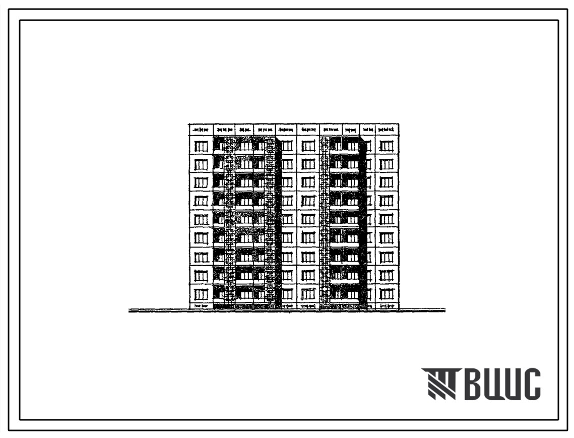 Типовой проект 105-076с/1 Блок-секция девятиэтажная 45-квартирная торцевая (левая) 1Б.1Б.3Б.-3Б.3Б.