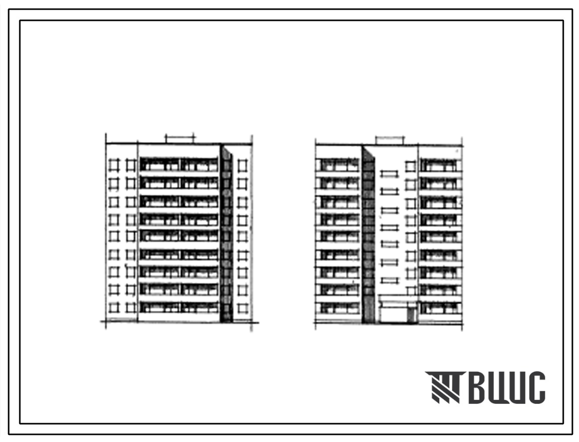 Типовой проект 86-014 Рабочие чертежи вариантов девятиэтажной блок-секции здания с фасадами 3 и 4 на 36 квартир.