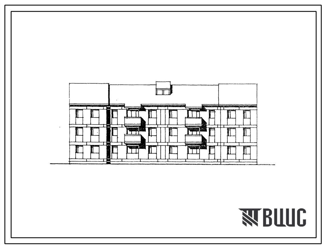 Фасады Типовой проект 174-025с.85 Блок-секция 3-этажная 2-секционная 18-квартирная рядовая-торцовая 1Б.2Б.3Б-1Б.2Б.3Б