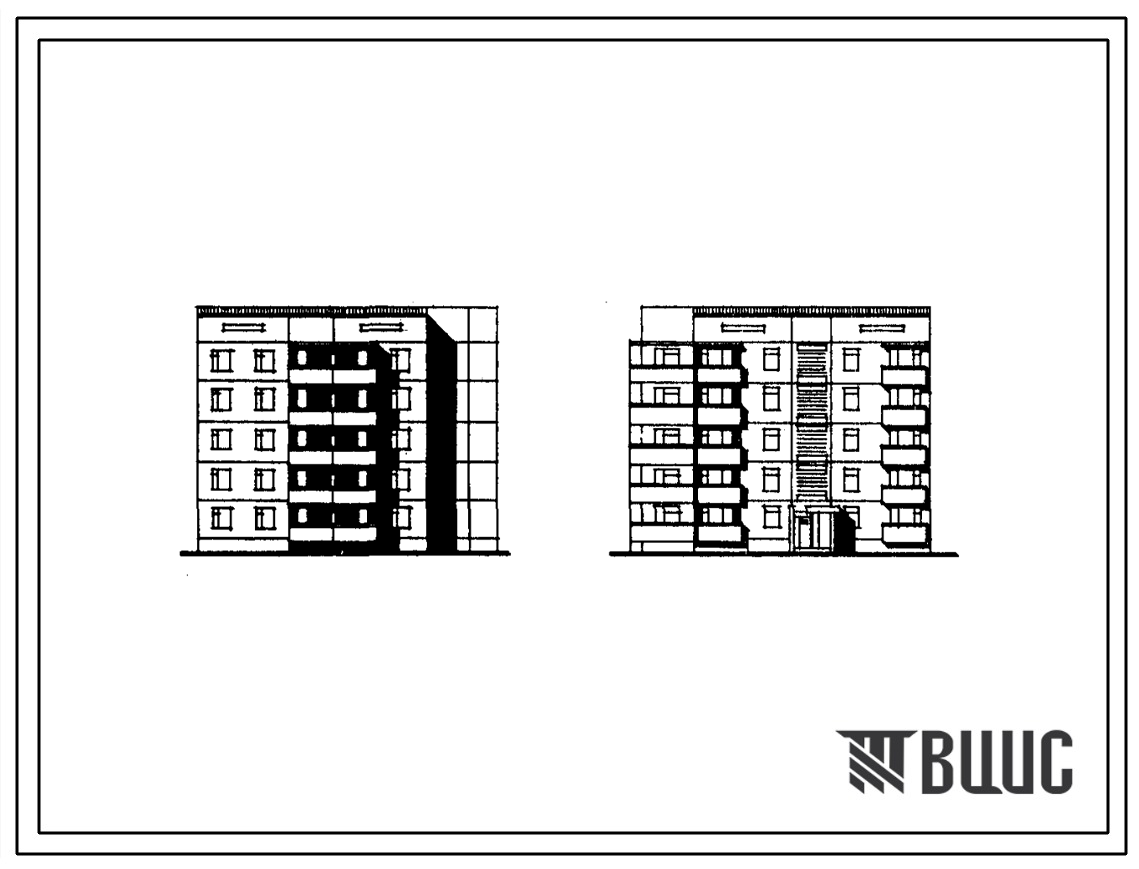 Типовой проект 135-0235с.85 5-этажная 10-квартирная поворотная с торцовым окончанием блок-секция 3Б-3Б (обратная)