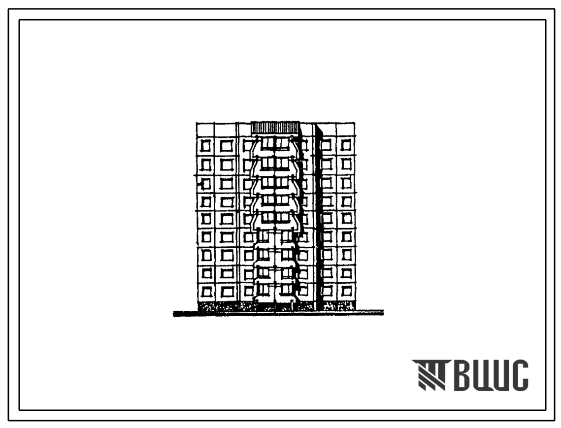 Фасады Типовой проект 122-098см.13.89 Блок-секция рядовая 9-этажная 36-квартирная 2-2-3-3 (для строительства в г. Магадане)