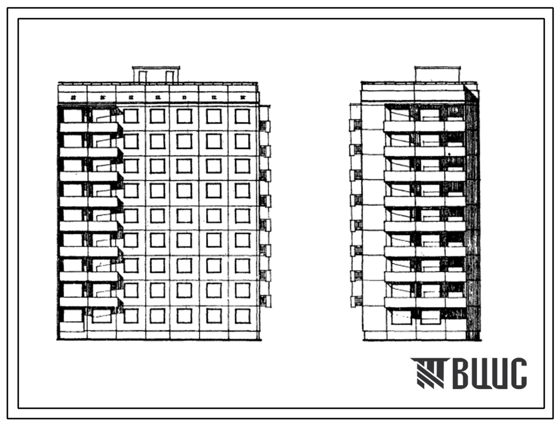 Типовой проект 94-027/1 Девятиэтажная крупнопанельная торцовая блок-секция на 36 квартир, правая (Т.2Б-2Б-2Б-3Б)